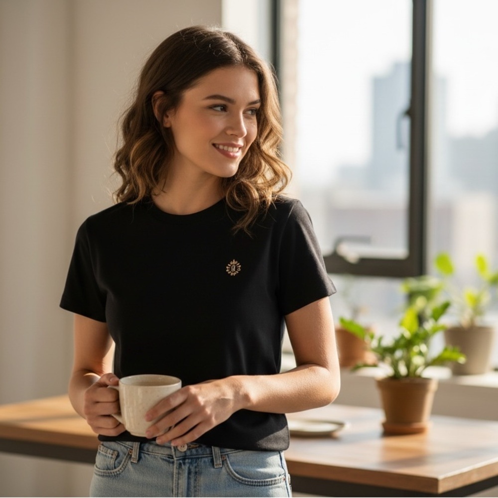 Lauren Ralph Lauren Black TShirt Gold RL Crescent Emblem Women’s PS
